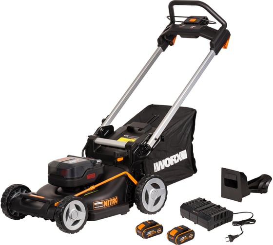 Аккумуляторная газонокосилка WORX 46 см, бесщеточная, 40В, 4Ач х2, ЗУ 2А х2, коробка WG748E