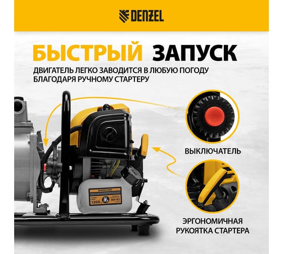 Бензиновая мотопомпа для чистой воды Denzel px-25 99205