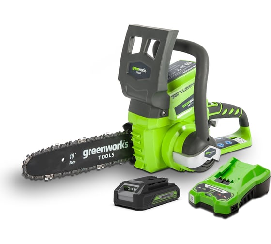 Аккумуляторная цепная пила GreenWorks G24CS25K2 24 В, 2 А*ч 2000007VA
