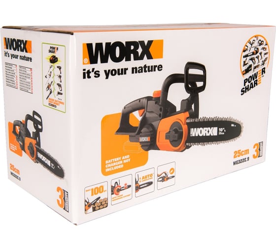 Аккумуляторная цепная пила WORX 20В, 25 см WG322E.9