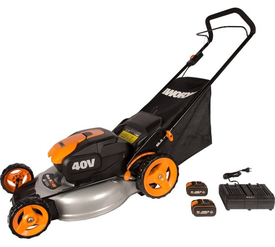 Аккумуляторная газонокосилка WORX 40В, 2х4.0 Ач, двойное ЗУ 2x2A WG751E