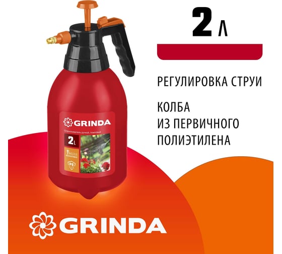 Ручной помповый опрыскиватель Grinda PS-2 2 л, колба из полиэтилена 425053