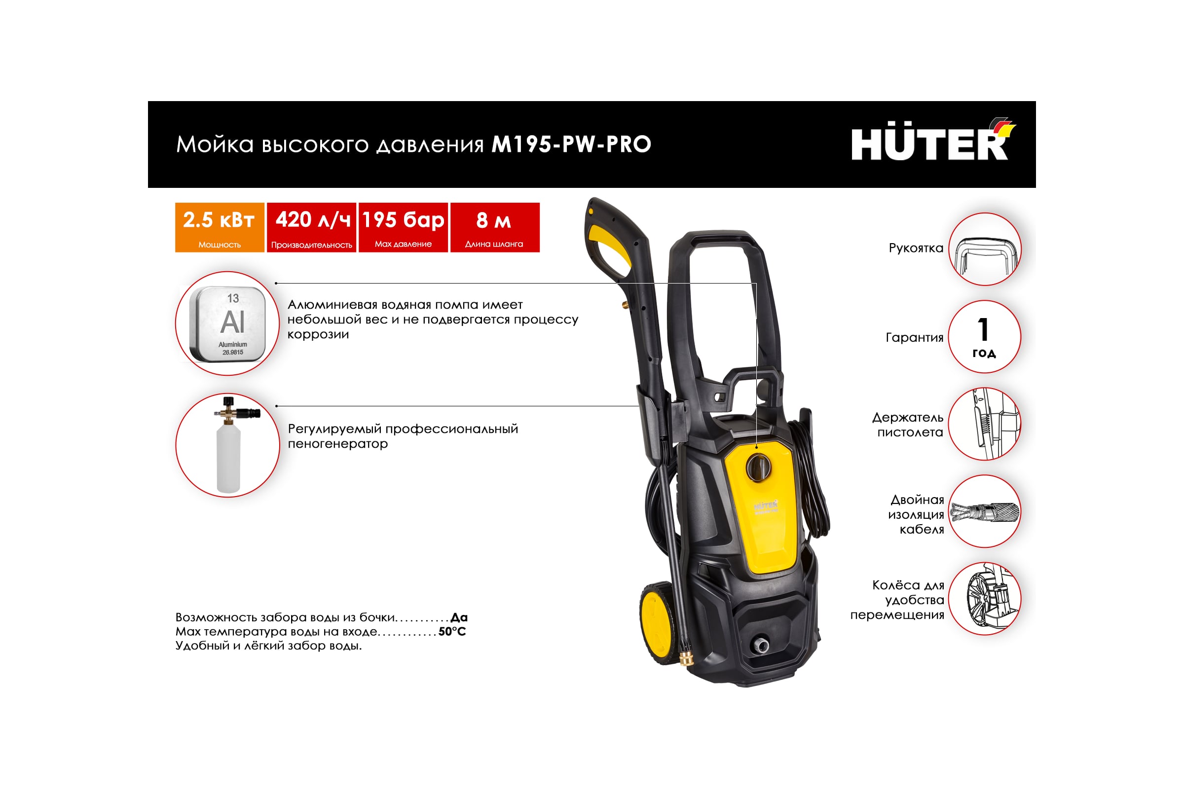 Мойка Huter M195-PW-PRO 70/8/17 — фото 3