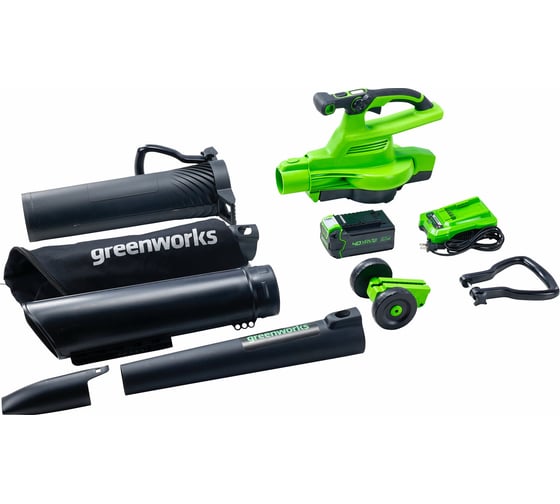 Воздуходув-садовый пылесос аккумуляторный Greenworks 40V, бесщеточный, c 1хАКБ 4Ач и ЗУ 2406907UB