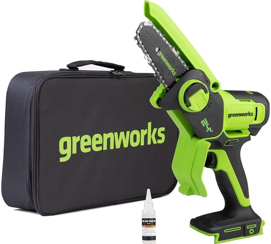 Цепная мини пила аккумуляторная GreenWorks 24V, 10см, c 1хАКБ 2Ач с USB и ЗУ 2008207USB2