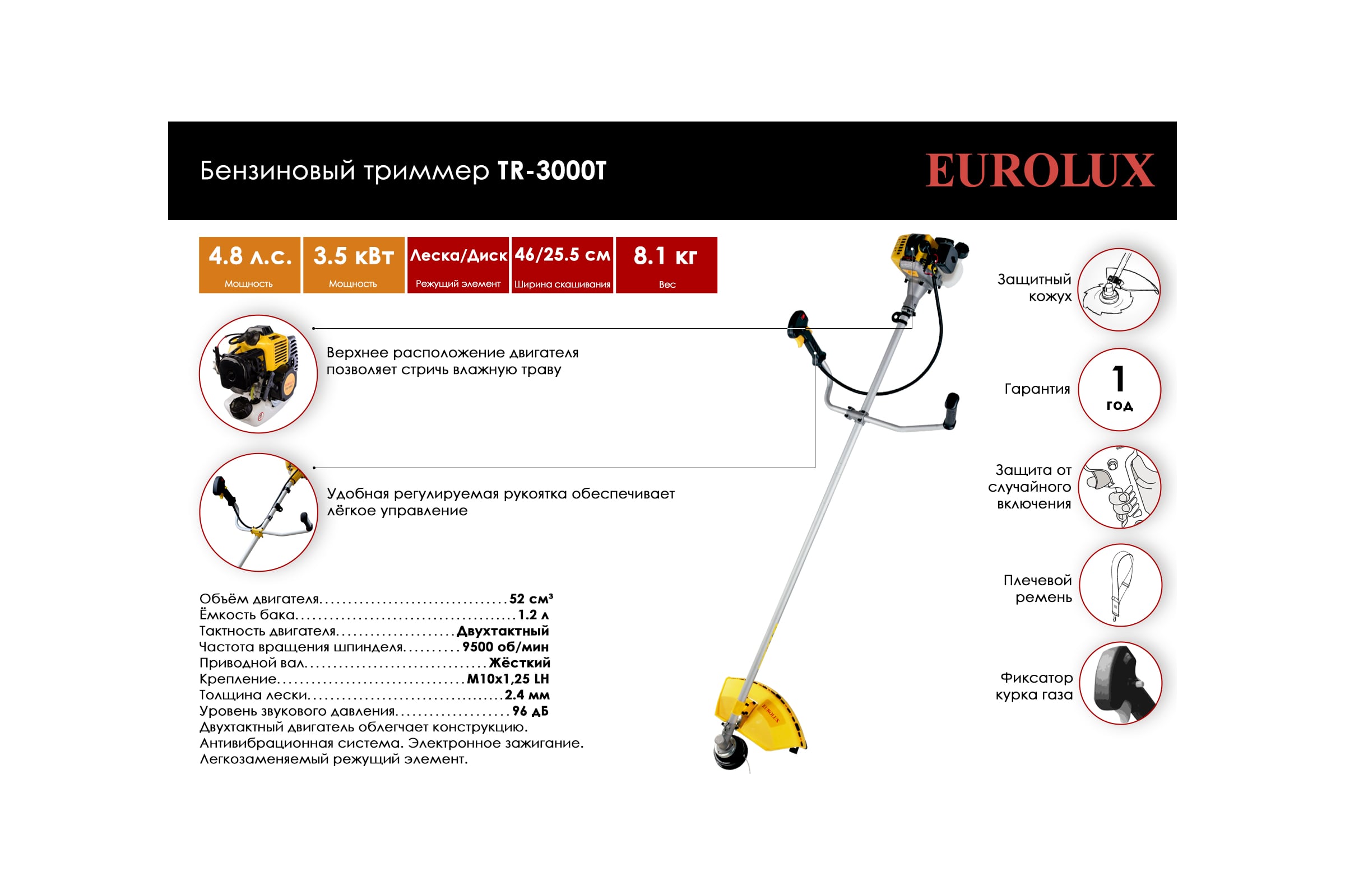 Бензиновый триммер Eurolux TR-3000T 70/2/25 — фото 3