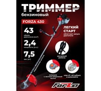 Бензотриммер FORZA 430 1.1 кВт, нож 40 зуб., леска, ширина лезвия 255 мм, неразъемная штанга FZ02.02.43H.00240з