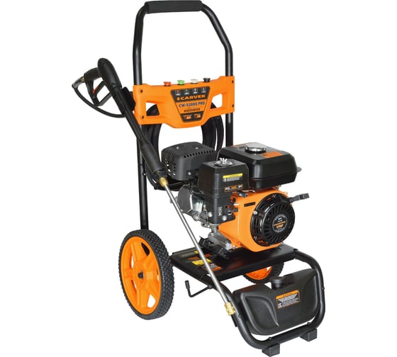 Мойка в/давл. бензиновая CARVER CW-5200G PRO 7лс, 210 бар, 10 л/мин, латунь, самовсас, фрезы 4шт, колеса 01.023.00008