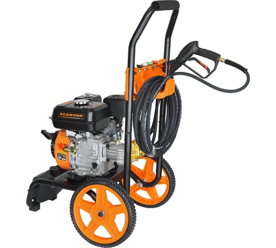 Мойка в/давл. бензиновая CARVER CW-5200G PRO 7лс, 210 бар, 10 л/мин, латунь, самовсас, фрезы 4шт, колеса 01.023.00008