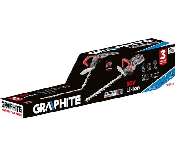 Аккумуляторные ножницы для живой изгороди GRAPHITE Energy+ 58G042