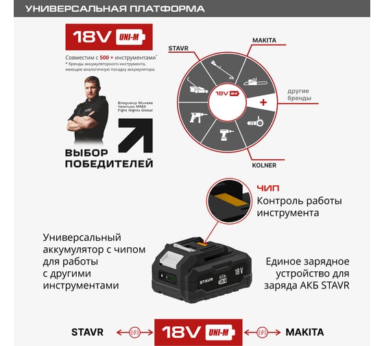 Цепная аккумуляторная пила Stavr SCS 18BL-30, цепь 3/8", 1.3 мм, 45 звеньев, 10 м/с, авто-смазка, дисплей (без акб и зу, набор осн) 9060100020