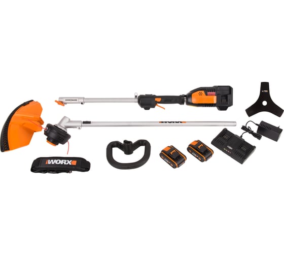 Бесщеточный аккумуляторный триммер WORX 40 В, 2х2.0 А*ч, двойное ЗУ 2x2A WG186E