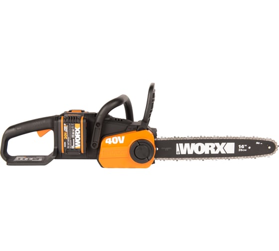 Бесщеточная цепная аккумуляторная пила WORX 40 В, 2х2.0 А*ч, двойное ЗУ 2x2A WG384E