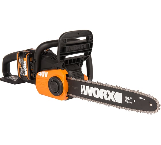 Бесщеточная цепная аккумуляторная пила WORX 40 В, 2х2.0 А*ч, двойное ЗУ 2x2A WG384E