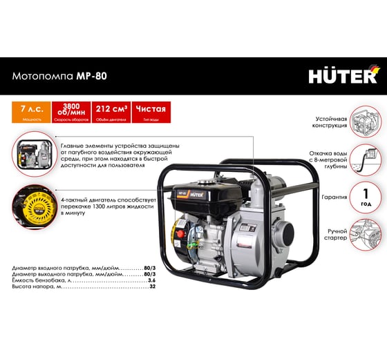 Мотопомпа Huter MP-80 70/11/7