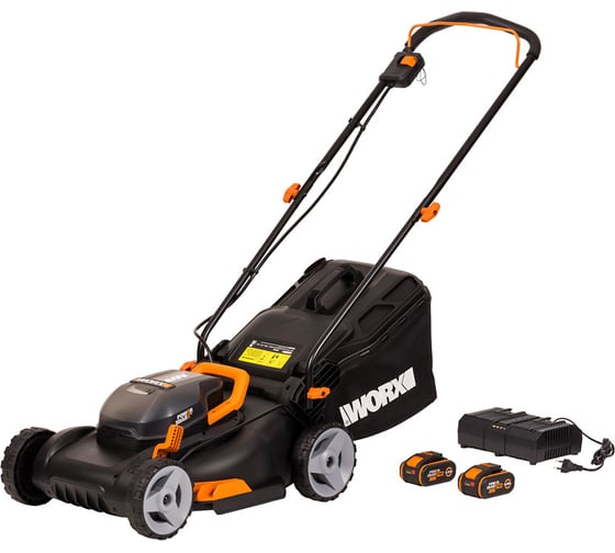Аккумуляторная газонокосилка WORX 2х20В, 2 АКБ 4 А*ч, двойное ЗУ WG743E