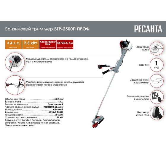 Бензиновый триммер Ресанта БТР-2500П ПРОФ 70/2/42