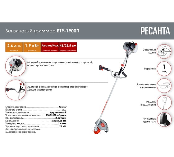 Бензиновый триммер Ресанта БТР-1900П 70/2/39