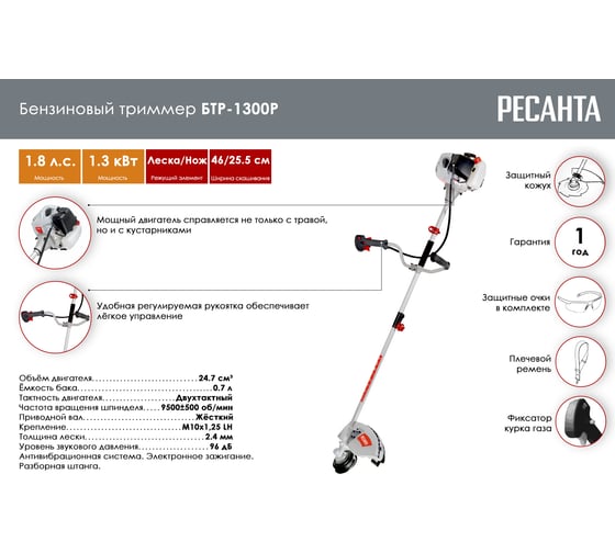 Бензиновый триммер Ресанта БТР-1300Р 70/2/34