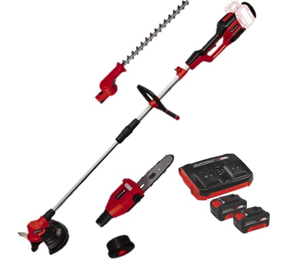 Высоторез аккумуляторный Einhell PXC GE-LM 36/4in1 Li,2х18В, коса нож/леска, кусторез, ц.пила + 2 акк. 4 Ач + двойное ЗУ 3410901SET