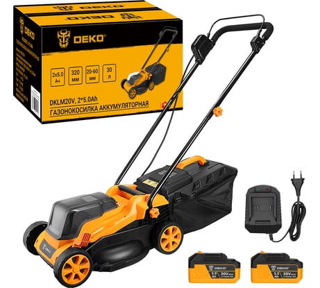 Газонокосилка аккумуляторная DEKO DKLM20V, 20В, 2x5.0Aч, з/у, 320мм 085-2024