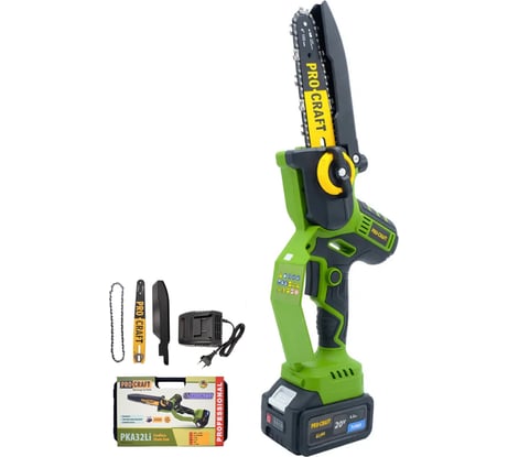 Пила цепная аккумуляторная PROCRAFT 20В 6'/8' 2 Шины+ 2 Цепи, АКБ 4Ач+ЗУ PKA32Li