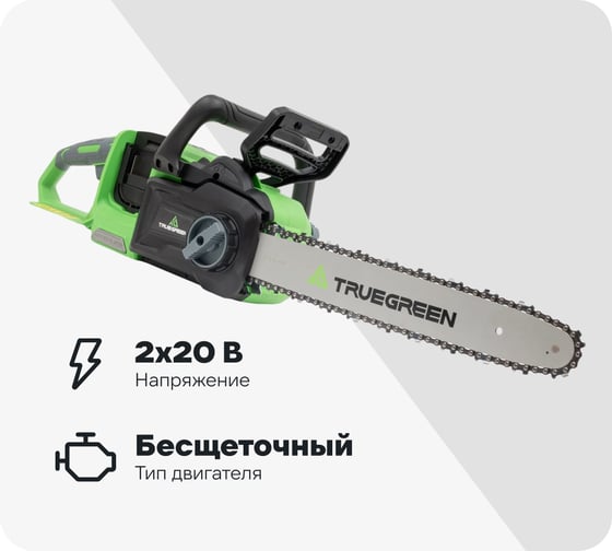 Цепная пила аккумуляторная TRUEGREEN 2х20 В, 0.375", без аккумулятора и ЗУ TG8J173