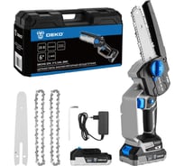 Пила цепная аккумуляторная бесщеточная DEKO DKCHS 20V, 6, 20В, 2x2.2 Ач, 2 шины и 3 цепи в кейсе 083-2014