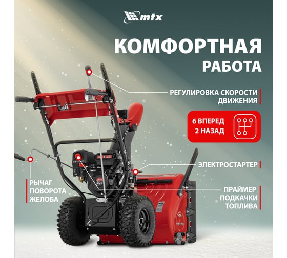 Бензиновая снегоуборочная машина MTX STK 620EL, 212cc, электростарт, фара 97646