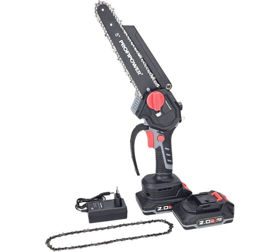 Аккумуляторная бесщеточная цепная пила Profipower MKGSH-18V (Li-ion-2 шт, 2.0Ач, 20 см, 8", 0-4500 об/мин, З/У, коробка) E0216