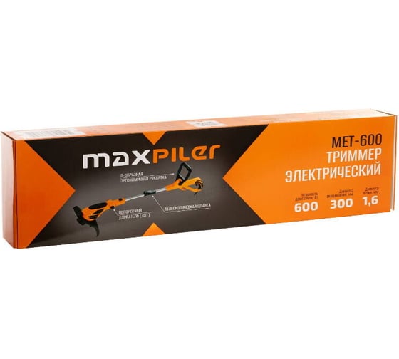Триммер электрич MAXPILER 600 Вт, 10000 об/мин, диаметр 300 мм, D-образная рукоятка, телескопическая штанга MET-600