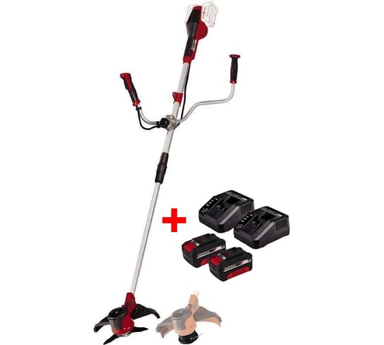 Коса аккумуляторная Einhell PXC AGILLO 36/255, 2x18В,BL, нож+леска, велосипедная рукоятка + 2 аккумулятора 5.2 Ач + ЗУ 2x3А 3411320SET