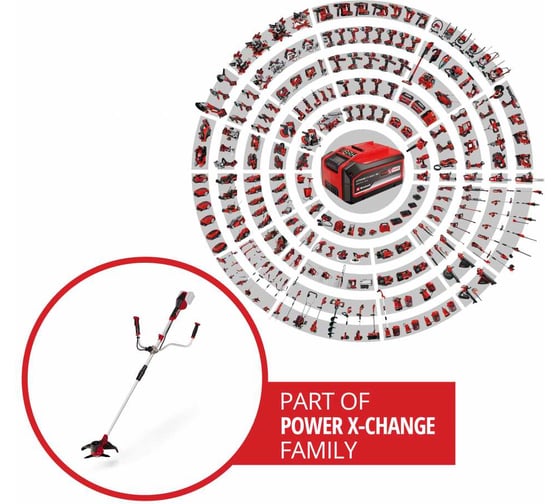 Коса аккумуляторная Einhell PXC AGILLO 36/255, 2x18В,BL, нож+леска, велосипедная рукоятка + 2 аккумулятора 5.2 Ач + ЗУ 2x3А 3411320SET