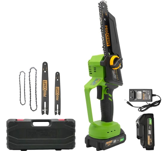 Пила цепная аккумуляторная PROCRAFT 20В, 6''+8'', 4600 об/мин, АКБ 2Ач+ЗУ+2, Шина+2 Цепи, Кейс, PKA46 2/2