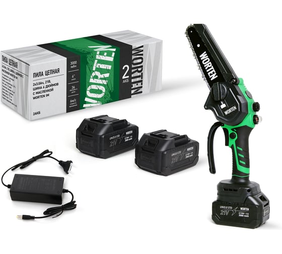 Пила цепная WORTEN 2x3.0Ач 21В шина 6 дюймов с автоматической подачей масла  IM КА-90000598 1