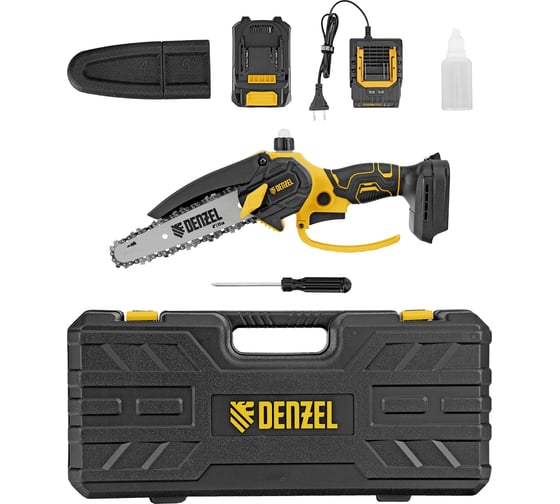 Цепная мини-пила аккумуляторная бесщеточная DENZEL CCS-150, шина 150 мм, Li-Ion, 20 В 58650