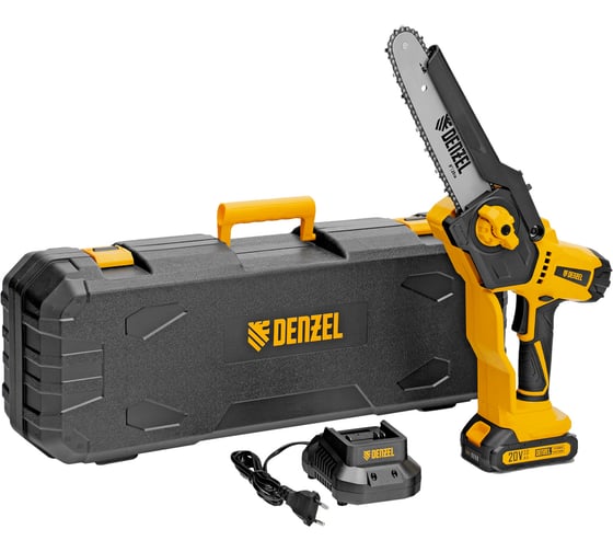 Цепная мини-пила аккумуляторная бесщеточная DENZEL СCS-200BL, шина 200 мм, Li-Ion, 20 В, 58653