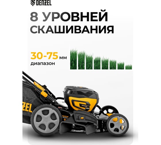 Газонокосилка аккумуляторная бесщеточная DENZEL DLM-460, 460 мм, травосб. 65 л., Li-Ion, 40 В 58911