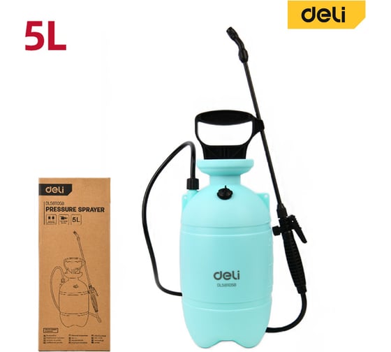 Опрыскиватель садовый Deli 5л помповый DL581105B регулируемый разбрызгиватель, ремень для переноски 195801