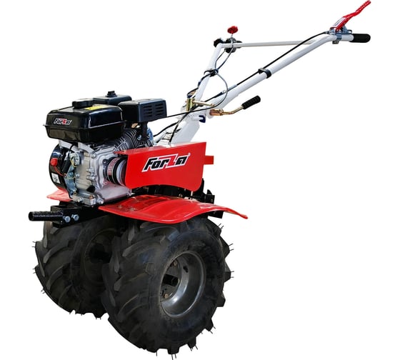 Мотоблок бензиновый FORZA МБ5 702 двигатель 7 л.с., редуктор чугунный, привод ременной, скорость 3 вперед 1 назад, руль поворотный, вал S24, колесо: 19х7х8 Экстрим, фрезы 3 группы 24 ножа. FORZAМБ5702 ЭКСТРИМ 1
