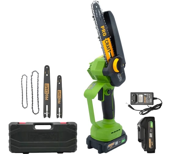 Пила цепная аккумуляторная PROCRAFT PKA45 20В 6 8'' (2 АКБ 1,5 Ач+ЗУ +2 Шина+2 Цепи) Кейс PKA45-2b-c