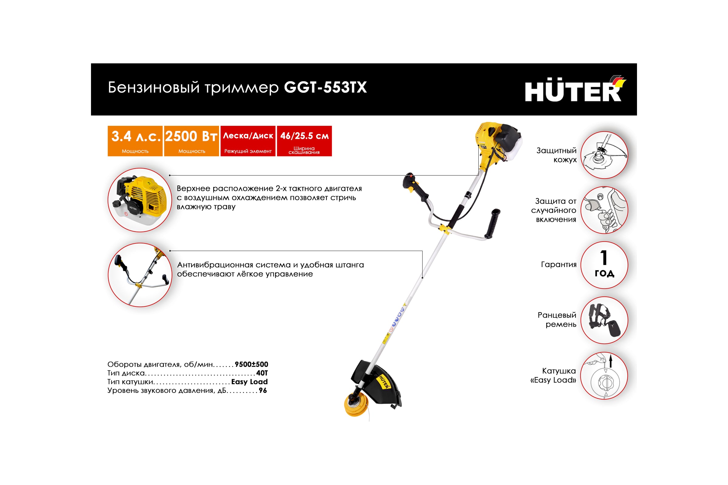 Бензиновый триммер Huter GGT-553TX 70/2/55 — фото 3