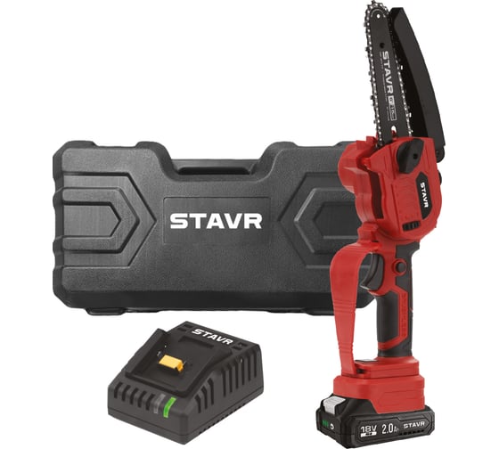 Пила цепная аккумуляторная Ставр (18 В, шина 15 см, BL, 1х2.0 Ач) STAVR SCS 18BL-15-1K, 9060100053 1