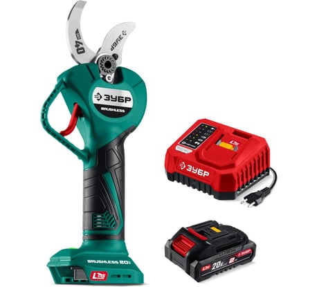 Секатор аккумуляторный с АКБ ЗУБР СКБ-2040-21 20 В, макс. рез 40 мм, 1×2 А·ч, система LMS