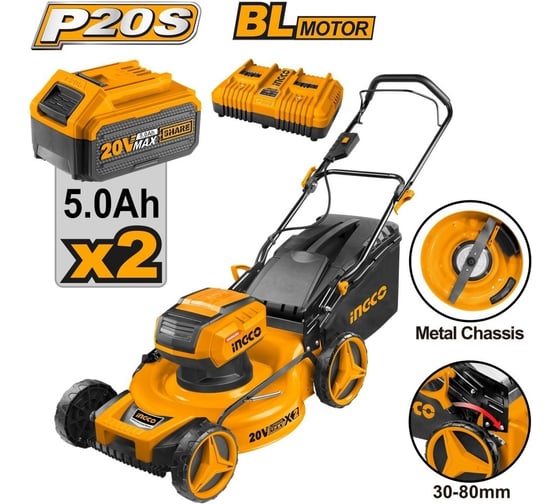 Газонокосилка аккумуляторная INGCO INDUSTRIAL 20 В, Li-Ion, 20 В LMLI20202