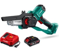 Мини-пила цепная аккумуляторная ЗУБР 20 В, 100 мм шина, 1 АКБ LMS (2 Ач), ПЦА-2010-21