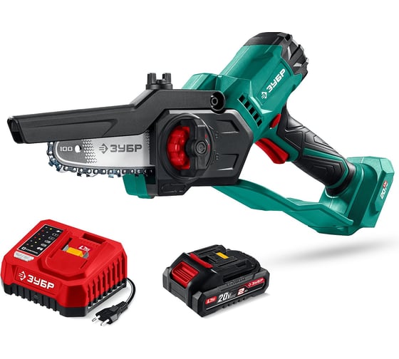 Мини-пила цепная аккумуляторная ЗУБР 20 В, 100 мм шина, 1 АКБ LMS (2 Ач), ПЦА-2010-21