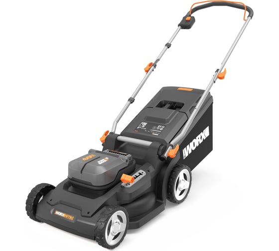 Газонокосилка аккумуляторная бесщеточная WORX 41 см, 40В, 4Ач х2, ЗУ 2А х2, коробка WG745E