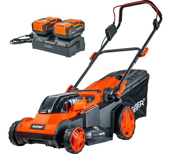 Газонокосилка аккумуляторная SKIPER KW430 (43см, бесщёт.двиг, мульчирование, 2акк*21В*4А/ч) 00-00031124