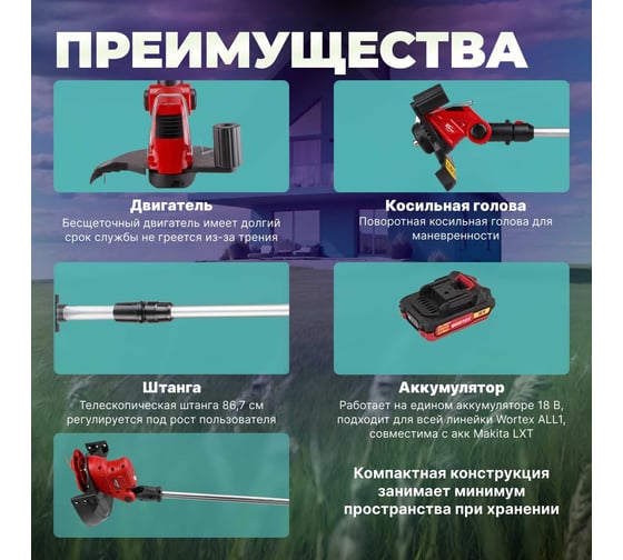 Аккумуляторный триммер WORTEX CTB251810011
